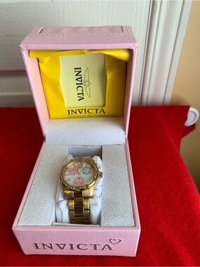 Invicta Gold-Tone Women’s Watch with Pink Dial Details